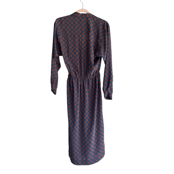 Liz Claiborne Vintage Teal and Orange Geometric Print Wrap Midi Dress Size 8 - Picture 5 of 5